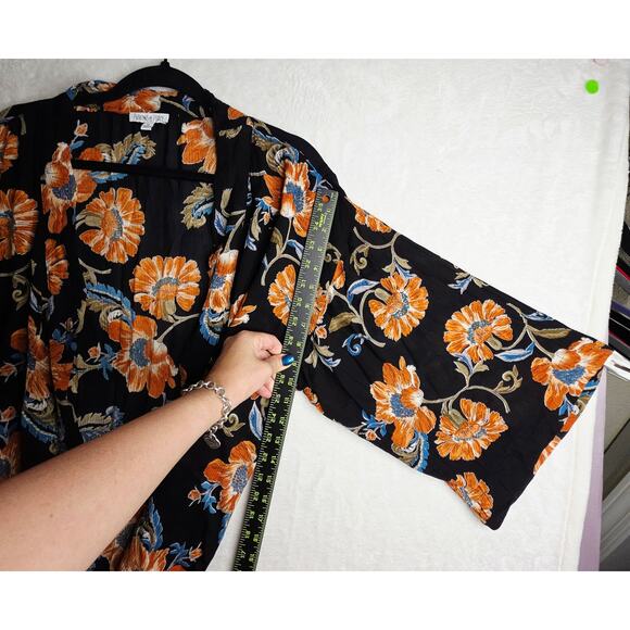 Patrons of Peace SzM Fall color Florals Open Front Kimono. Crinkled  fabric Boho - Picture 6 of 14